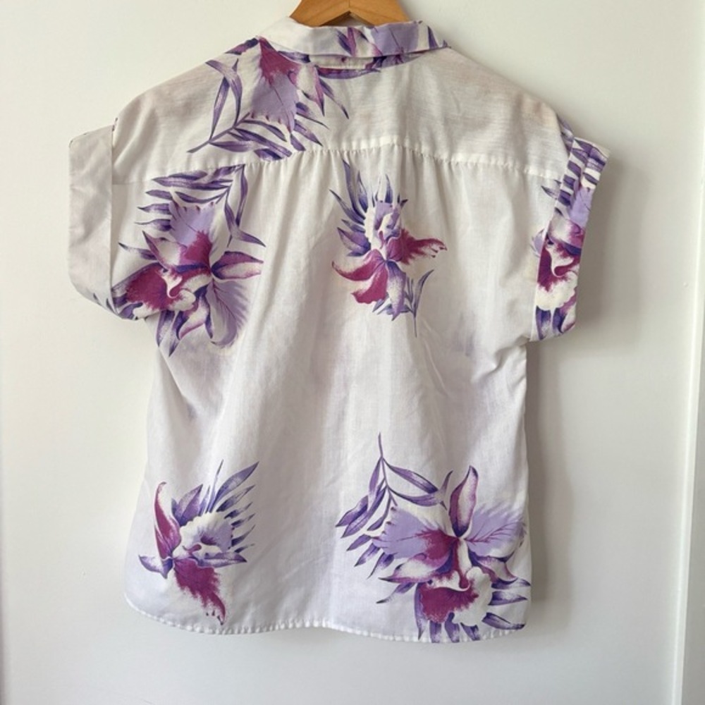 Vintage Tropical‎ Floral Top Womens L Purple Summer Retro Vacation Cali Indie - Picture 5 of 6